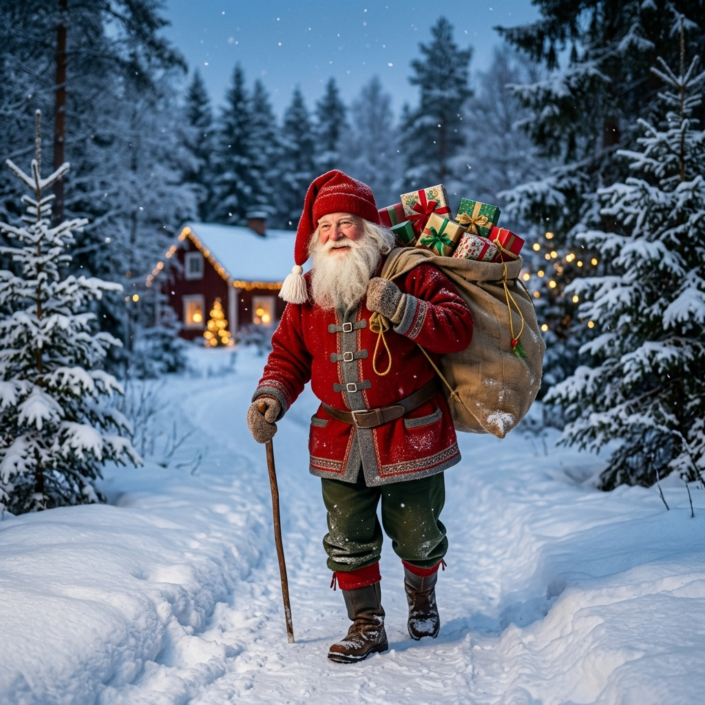 Tomten med julklappar